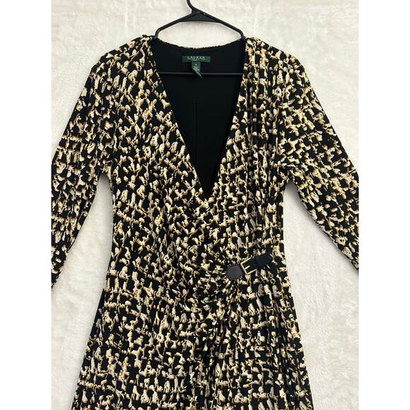 LRL Ralph Lauren Black Printed Buckle Dress 14 Office Mature - Picture 3 of 8